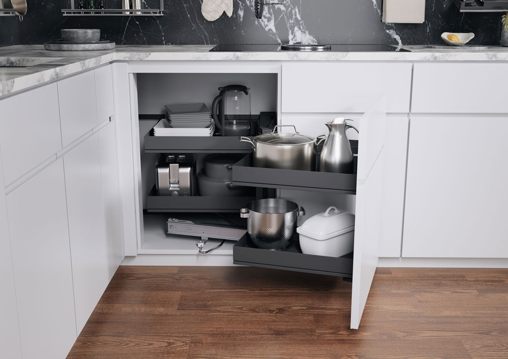 КОМПЛЕКТ правый, Волшебный угол 450-600 мм, H 525, Арена ПЬЮР, 4 полки, цвет АНТРАЦИТ Kessebohmer | официальный магазинP# КОМПЛЕКТ правый, Волшебный угол 450-600 мм, H 525, Арена ПЬЮР, 4 полки, цвет АНТРАЦИТ Kessebohmer | официальный магазин