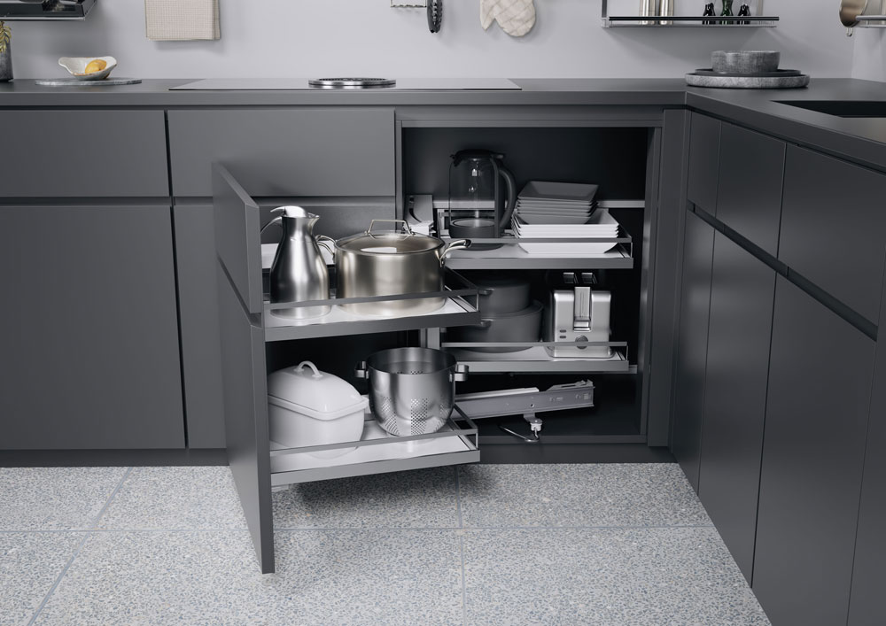 КОМПЛЕКТ левый, Волшебный угол 450-600 мм, H 525, Арена СТИЛЬ, 4 полки, цвет ХРОМ Kessebohmer | официальный магазинP# КОМПЛЕКТ левый, Волшебный угол 450-600 мм, H 525, Арена СТИЛЬ, 4 полки, цвет ХРОМ Kessebohmer | официальный магазин